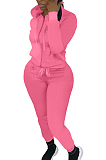Black New Casual Long Sleeve Zippet Hoodie Sweat Pants Solid Color Two-Piece YM216-1