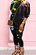 Black Casual Splash-Ink Printing Long Sleeve Round Neck Jumper Sweat Pants Two-Piece WJ5113-1
