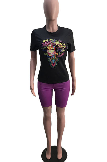 Orange Summer Patterns Printing Short Sleeve Round Collar T-Shirts Shorts Sport Sets YSH6232-2