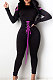 Black Night Club Eyelet Bandage Long Sleeve Round Neck Collcet Waist Bodycon Jumpsuits YSH6182 