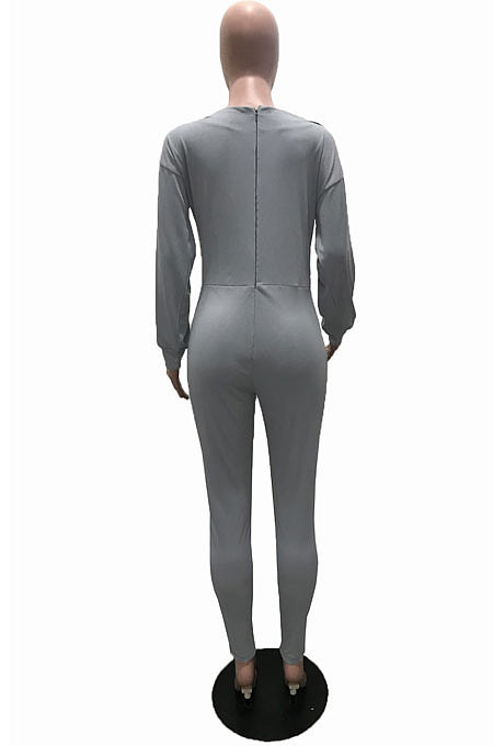 Black Simple Wholesal Ribber Long Sleeve Round Neck Collcet Waist Pure Color Sport Jumpsuits YSH6183-2