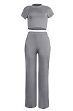 Rose Red Euramerican Sexy Women Dew Waist Short Sleeve Pocket Pure Color Pants Sets KF61-3
