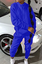 Blue Modest Casual Long Sleeve Hoodie Sweat Pants Solid Color Two-Piece YSH6199-5