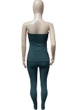 White Women Ribber Solid Color Strapless Split Tops Long Pants Casual Two-Pieces Q935-1