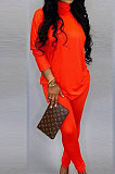 Yellow Cotton Blend Long Sleeve Round Neck Loose T-Shirt Pencil Pants Solid Color Sets TZ10859-1