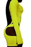 Orange Women Club Wear Hollow Out Solid Color Buckle Long Sleeve Sexy Romper Shorts Q940-4
