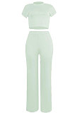 Black Euramerican Sexy Women Dew Waist Short Sleeve Pocket Pure Color Pants Sets KF61-2