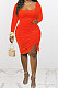 Orange Euramerican Women Long Sleeve Shirred Detail Fashion Pure Color Tight Mini Dress Q926-1