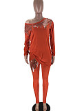 Gray Casual Sequins Long Sleeve Round Neck Loose Top Bodycon Pants Two-Piece TZ10863-2