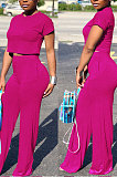 Yellow Euramerican Sexy Women Dew Waist Short Sleeve Pocket Pure Color Pants Sets KF61-1