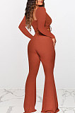 Light Blue Women Autumn Winter Ribber Solid Color Shirred Detail V Collar Sexy Tiny Flared Pants Sets Q921-2