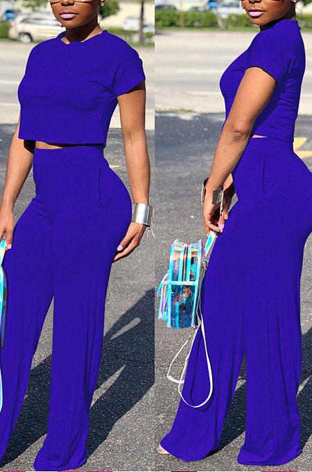 Black Euramerican Sexy Women Dew Waist Short Sleeve Pocket Pure Color Pants Sets KF61-2
