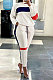 White Women Fleece Woollen Sweater Spliced Stripe Sport Long Sleeve Casual Pants Sets SN390203-2