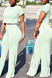 Rose Red Euramerican Sexy Women Dew Waist Short Sleeve Pocket Pure Color Pants Sets KF61-3