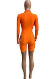 LemonYellow Women Club Wear Hollow Out Solid Color Buckle Long Sleeve Sexy Romper Shorts Q940-6