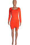 Black Euramerican Women Long Sleeve Shirred Detail Fashion Pure Color Tight Mini Dress Q926-3