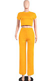 Black Euramerican Sexy Women Dew Waist Short Sleeve Pocket Pure Color Pants Sets KF61-2