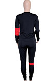 White Women Fleece Woollen Sweater Spliced Stripe Sport Long Sleeve Casual Pants Sets SN390203-2