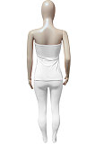 Black Women Ribber Solid Color Strapless Split Tops Long Pants Casual Two-Pieces Q935-3