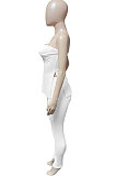 Black Women Ribber Solid Color Strapless Split Tops Long Pants Casual Two-Pieces Q935-3
