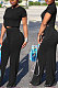 Black Euramerican Sexy Women Dew Waist Short Sleeve Pocket Pure Color Pants Sets KF61-2