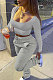 White Gray Simple Long Sleeve Low-Cut Crop Top Long Pants Solid Color Sport Sets YSH6209-5
