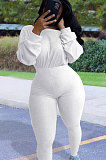 Black Simple Wholesal Ribber Long Sleeve Round Neck Collcet Waist Pure Color Sport Jumpsuits YSH6183-2