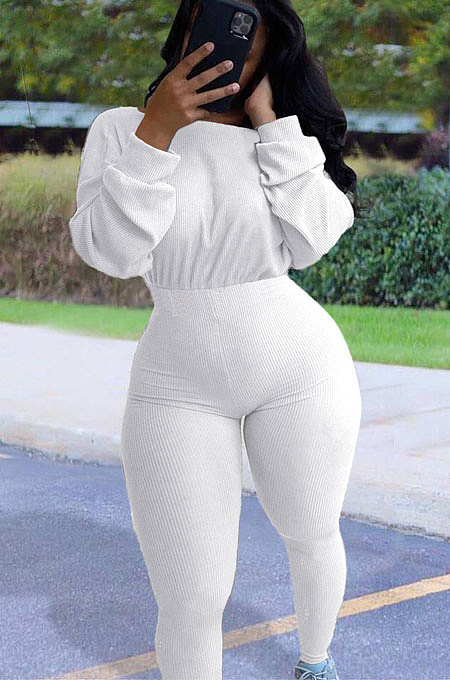 Black Simple Wholesal Ribber Long Sleeve Round Neck Collcet Waist Pure Color Sport Jumpsuits YSH6183-2