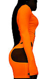 LemonYellow Women Club Wear Hollow Out Solid Color Buckle Long Sleeve Sexy Romper Shorts Q940-6