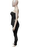 Pink Women Ribber Solid Color Strapless Split Tops Long Pants Casual Two-Pieces Q935-2