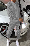 Yellow Modest Casual Long Sleeve Hoodie Sweat Pants Solid Color Two-Piece YSH6199-1