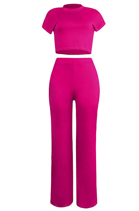 Dark Blue Euramerican Sexy Women Dew Waist Short Sleeve Pocket Pure Color Pants Sets KF61-9