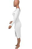 Brown Women Autumn Square Neck Bodycon Sexy Split Solid Color High Waist Mid Dress Q934-6