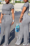 Yellow Euramerican Sexy Women Dew Waist Short Sleeve Pocket Pure Color Pants Sets KF61-1