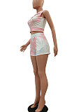 Blue Yellow Women Printing Tie Dye Cardigan Zipper Sexy Casual Shorts Sets ZZ762-5
