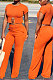 Orange Euramerican Sexy Women Dew Waist Short Sleeve Pocket Pure Color Pants Sets KF61-6