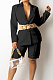Black Fashion Long Sleeve Lapel Neck Single-Breasted Small Suit Wide Leg Shorts Solid Color Not With Beltband OL Sets TRS1173-2