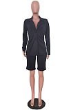 Gray Fashion Long Sleeve Lapel Neck Single-Breasted Small Suit Wide Leg Shorts Solid Color Not With Beltband OL Sets TRS1173-3