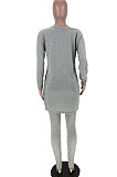 Blue Casual Sequins Long Sleeve Round Neck Loose Top Bodycon Pants Two-Piece TZ10863-4