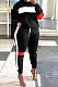 Blcak Women Fleece Woollen Sweater Spliced Stripe Sport Long Sleeve Casual Pants Sets SN390203-1