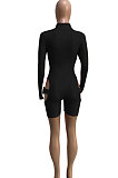 Orange Women Club Wear Hollow Out Solid Color Buckle Long Sleeve Sexy Romper Shorts Q940-4
