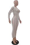 Purple Sexy Gridding See-Through Long Sleeve Zipper Collcet Waist Bodycon Jumpsuits ALS263-1