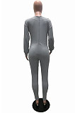 White Simple Wholesal Ribber Long Sleeve Round Neck Collcet Waist Pure Color Sport Jumpsuits YSH6183-1