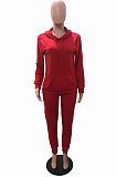 Yellow Modest Casual Long Sleeve Hoodie Sweat Pants Solid Color Two-Piece YSH6199-1