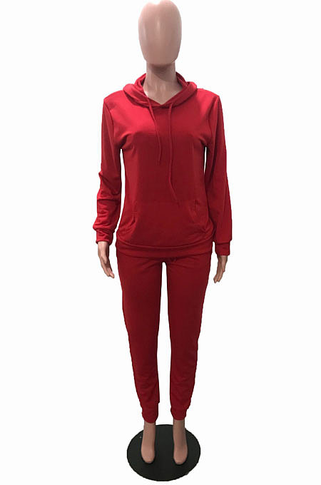 Yellow Modest Casual Long Sleeve Hoodie Sweat Pants Solid Color Two-Piece YSH6199-1