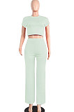 Orange Euramerican Sexy Women Dew Waist Short Sleeve Pocket Pure Color Pants Sets KF61-6