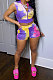 Purple Women Printing Tie Dye Cardigan Zipper Sexy Casual Shorts Sets ZZ762-3