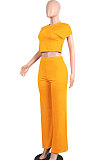 Green Euramerican Sexy Women Dew Waist Short Sleeve Pocket Pure Color Pants Sets KF61-7