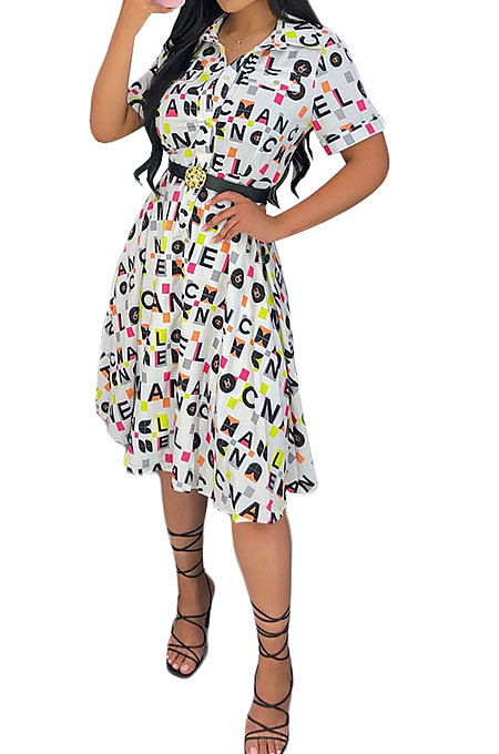 White Women Fashion Bodycon Skinny Short Sleeve Printing T Shirt/Shirt Dress YZ2525