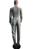 Black Simple Long Sleeve Low-Cut Crop Top Long Pants Solid Color Sport Sets YSH6209-2